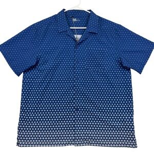 VRST Performance Resort Shirt Mens Large Blue Diamond Ombre Deep Denim‎ Print
